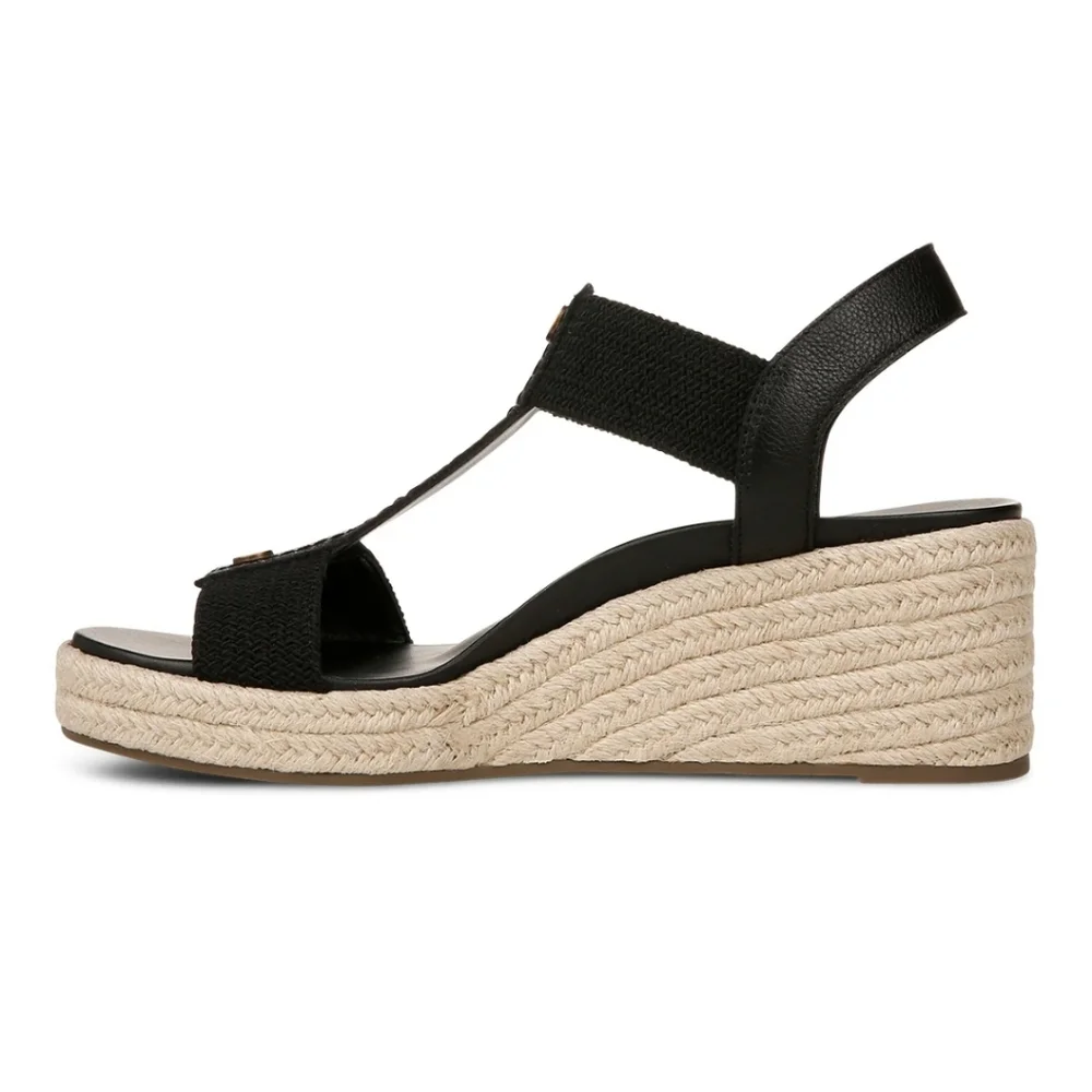 Vionic Calera Wedge Sandal - Black with Espadrille Sole - Picture 2 of 6